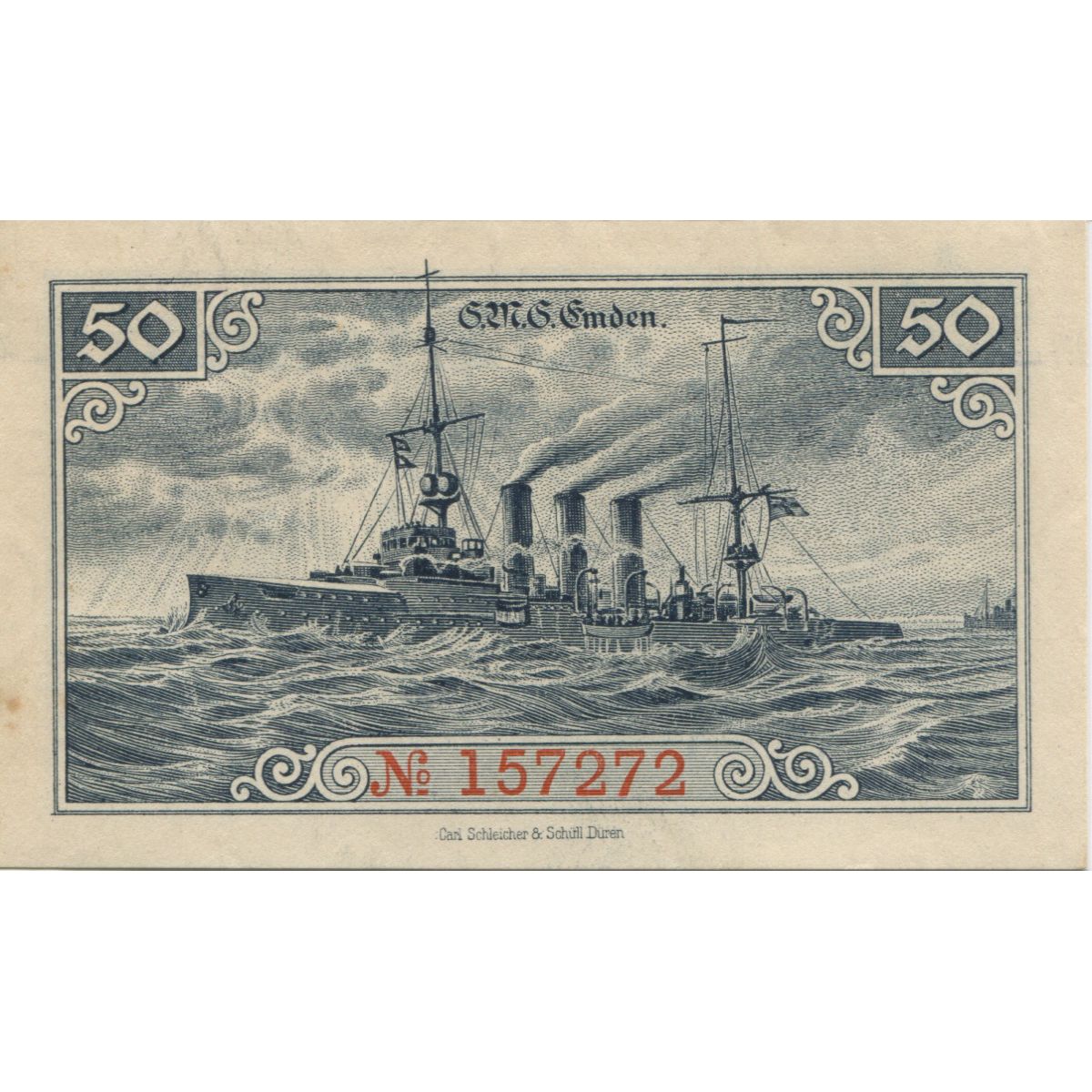 Billet, Allemagne, Emden Stadt, 50 Pfennig, navire, 1918, 1918-12-15, SUP