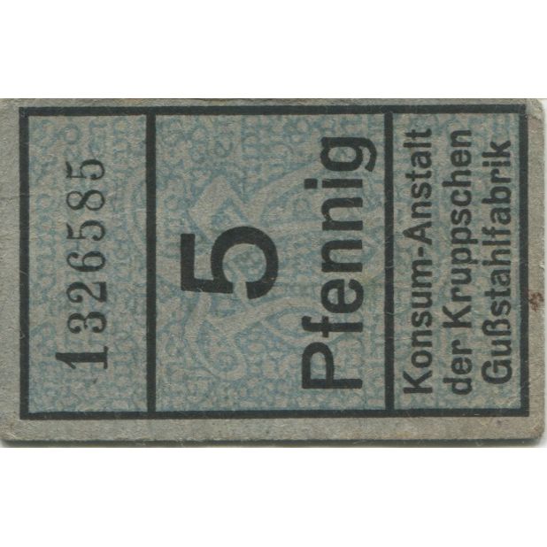 Banknote, Germany, Essen, Krupp, Konsum-Anstalt, 5 Pfennig, N.D, AU(55-58)
