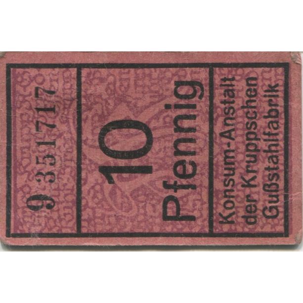 Banknote, Germany, Essen, Krupp, Konsum-Anstalt, 10 Pfennig, N.D, AU(55-58)