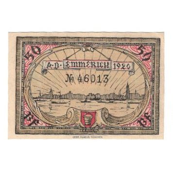 Banknote, Germany, Emmerich Stadt, 50 Pfennig, paysage, 1920, 1920-12-01