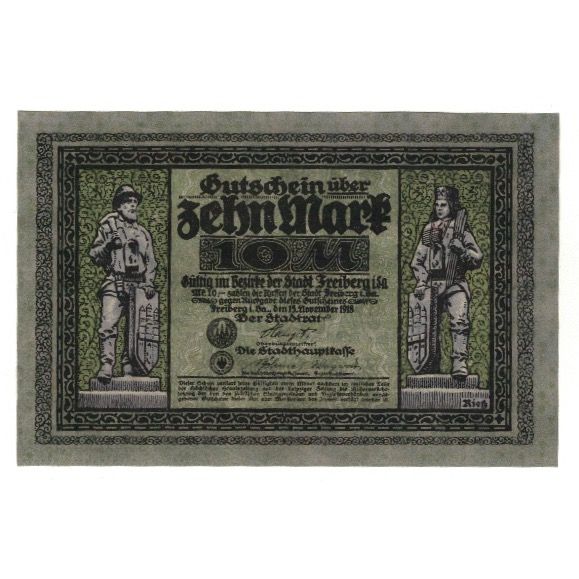 Banknote, Germany, Freiberg Stadt, 10 Mark, personnage, 1918, 1918-11-15