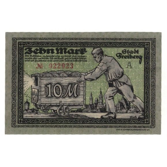 Banknote, Germany, Freiberg Stadt, 10 Mark, personnage, 1918, 1918-11-15