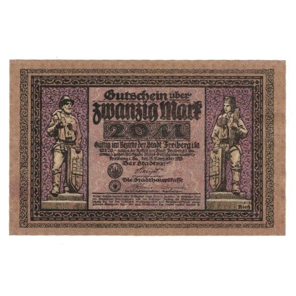 Banknote, Germany, Freiberg Stadt, 20 Mark, personnage, 1918, 1918-11-15