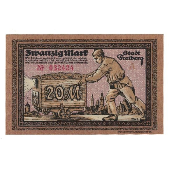 Banknote, Germany, Freiberg Stadt, 20 Mark, personnage, 1918, 1918-11-15