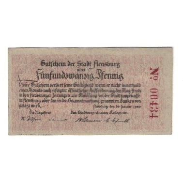 Banknote, Germany, Flensburg Stadt, 25 Pfennig, Texte, 1920, 1920-01-16