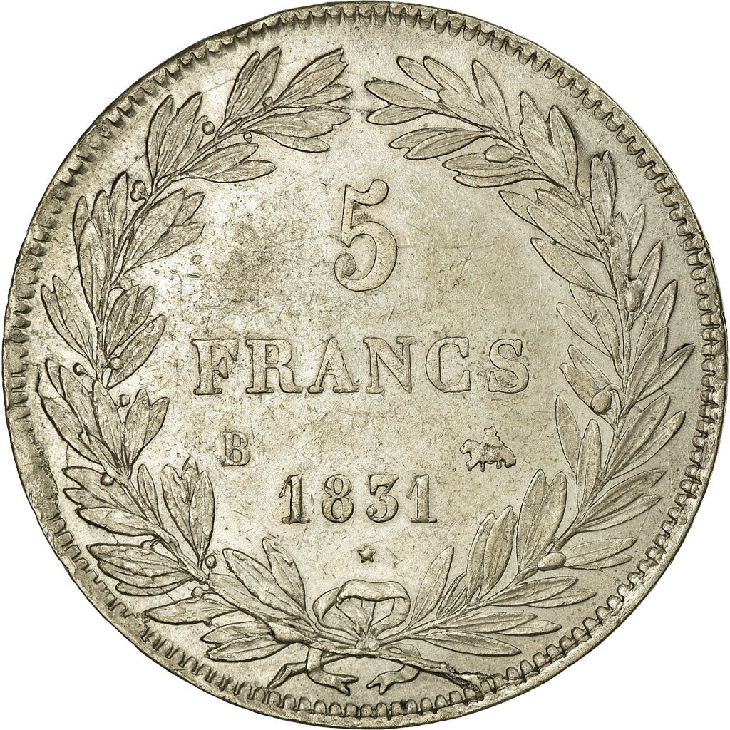 Coin, France, Louis-Philippe, 5 Francs, 1831, Rouen, AU(50-53), Silver