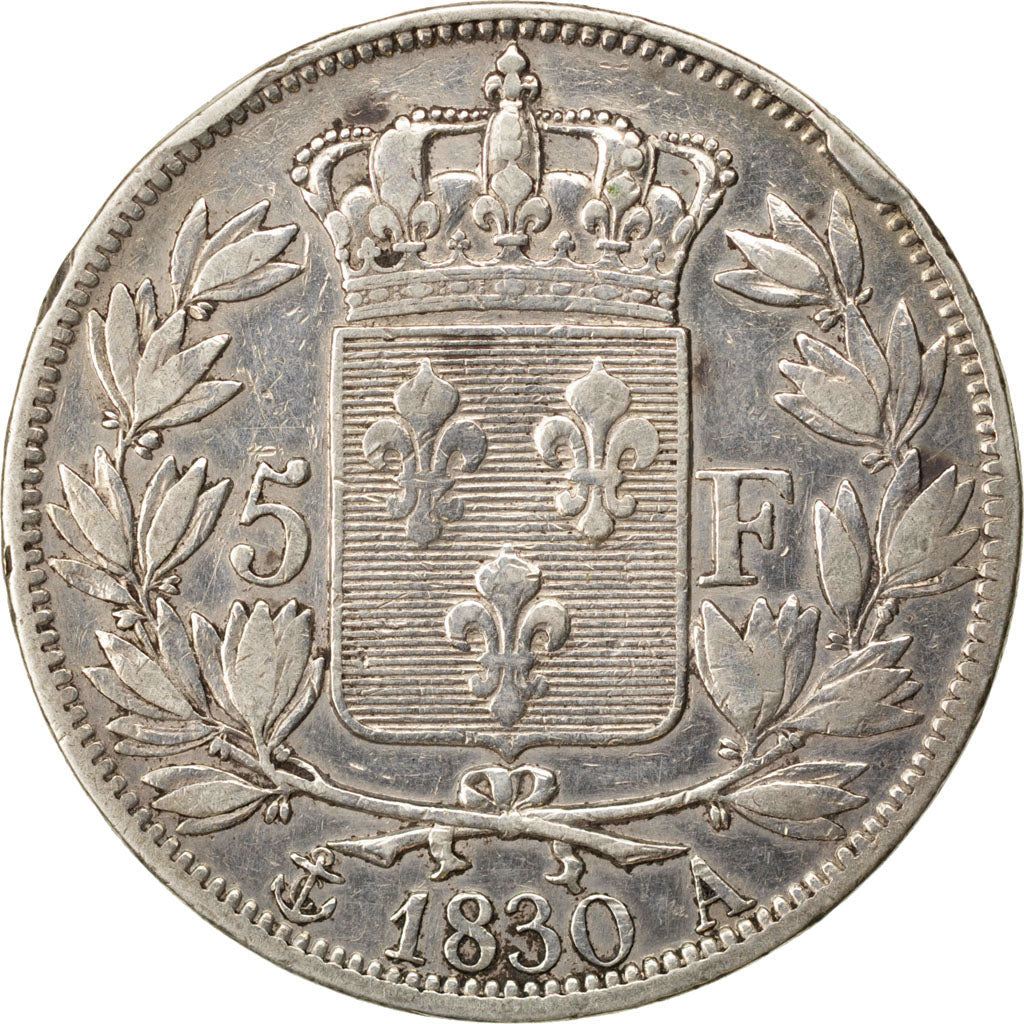 FRANCE, Charles X, 5 Francs, 1830, Paris, KM #728.1, EF(40-45), Silver, Gadoury.