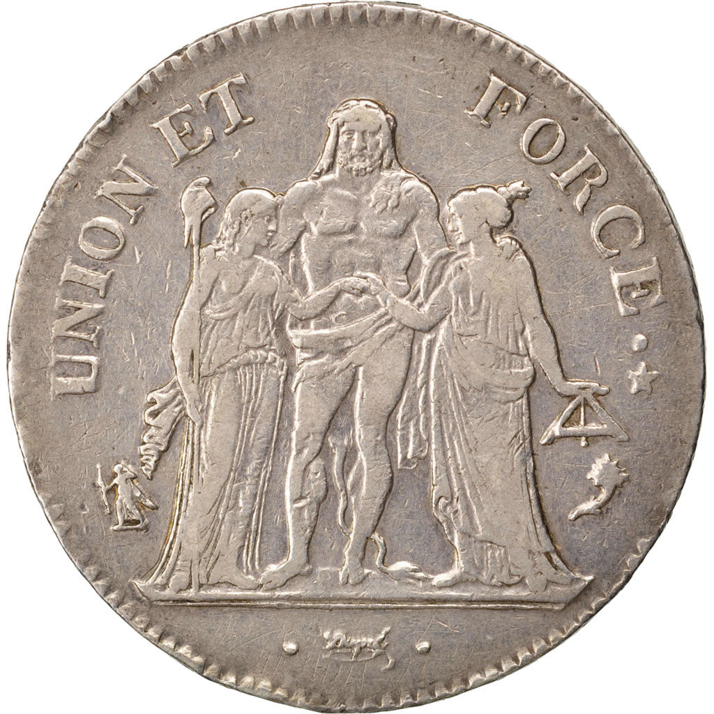 FRANCE, 5 Francs, 1796, Paris, EF(40-45), Silver, Gadoury #563, 25.06