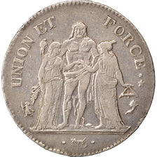 FRANCE, 5 Francs, 1796, Paris, EF(40-45), Silver, Gadoury #563, 25.06