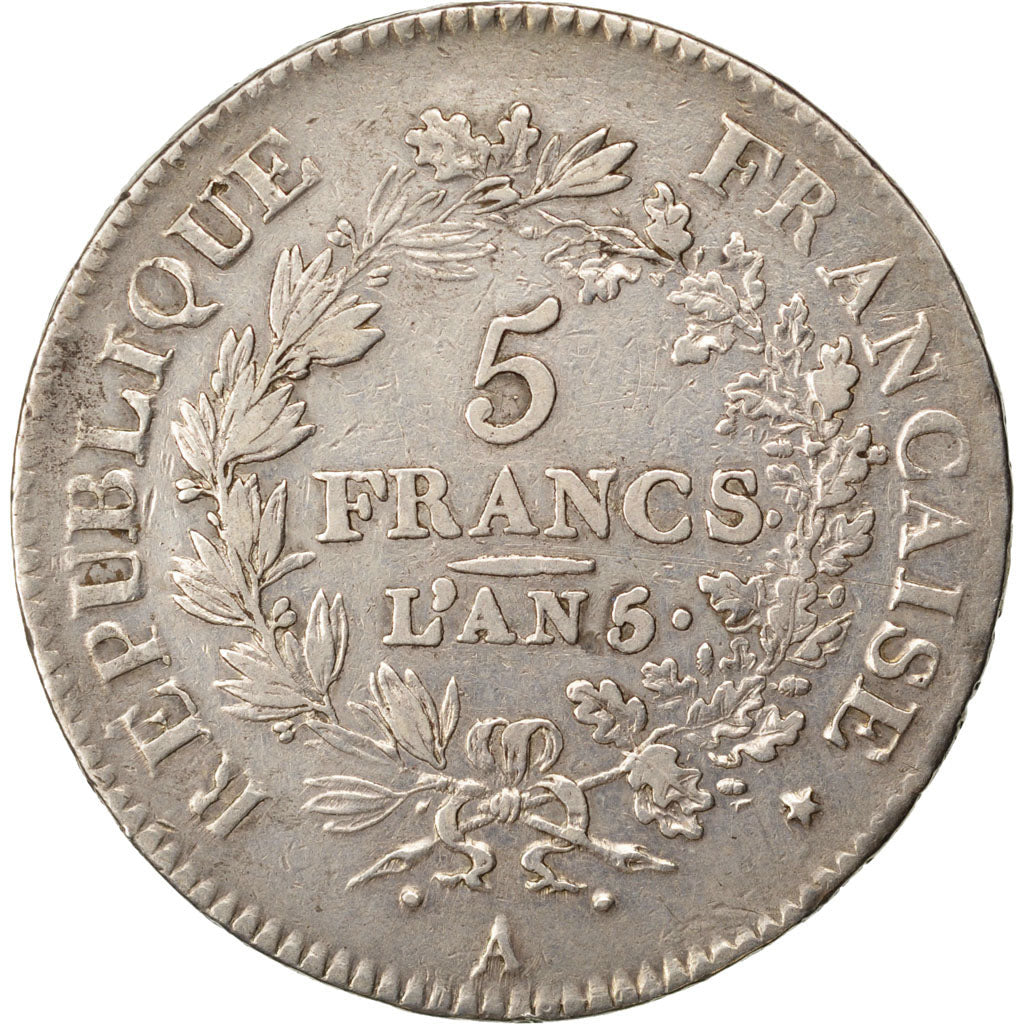 FRANCE, 5 Francs, 1796, Paris, EF(40-45), Silver, Gadoury #563, 25.06