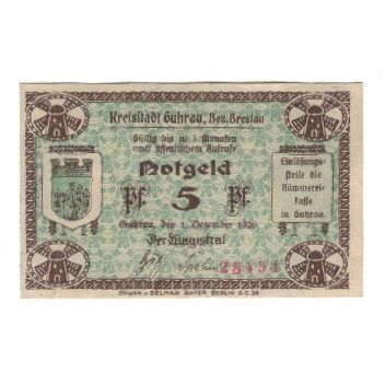 Banknote, Germany, Kreisstadt Guhrau, Bez. Breslau, 5 Pfennig, Batiment, 1920
