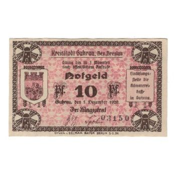 Billet, Allemagne, Kreisstadt Guhrau, Bez. Breslau, 10 Pfennig, Batiment, 1920