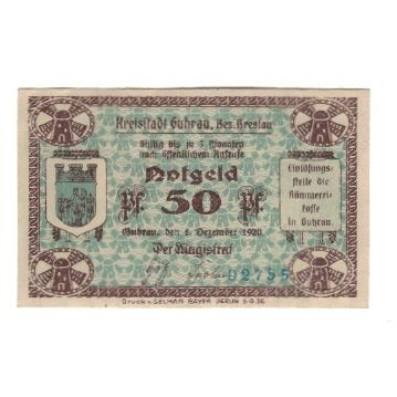 Banconote, Germania, Kreisstadt Guhrau, Bez. Breslau, 50 Pfennig, Batiment
