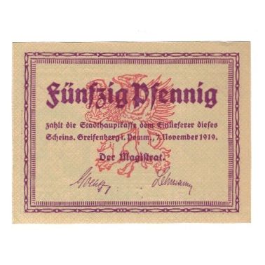 Banknote, Germany, Greifenberg Stadt, 50 Pfennig, Texte, 1921, 1921-03-31