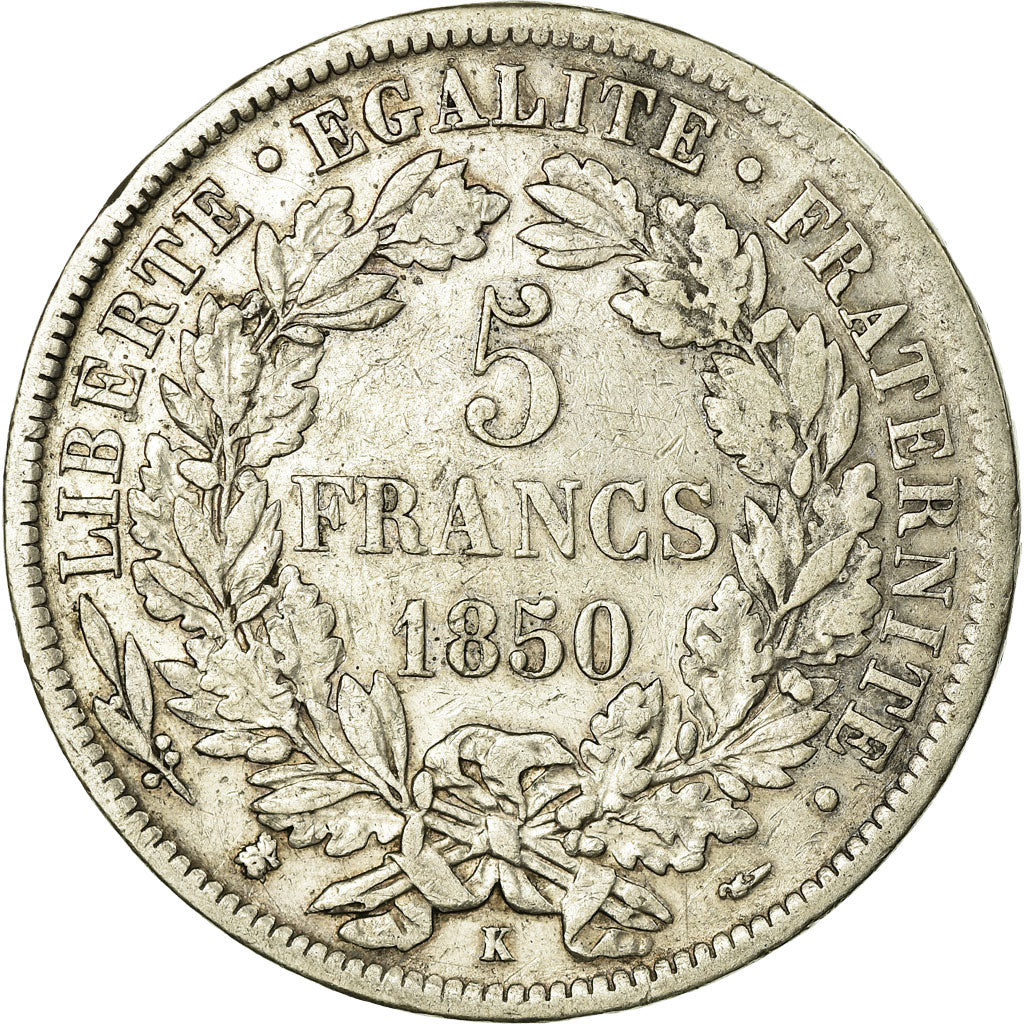 Coin, France, Cérès, 5 Francs, 1850, Bordeaux, EF(40-45), Silver, Gadoury:719