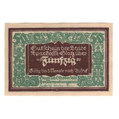 Banknote, Germany, Glatz Städtische Sparkasse, 50 Pfennig, personnage 1, 1921