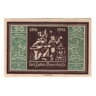 Banknote, Germany, Glatz Städtische Sparkasse, 50 Pfennig, personnage 1, 1921