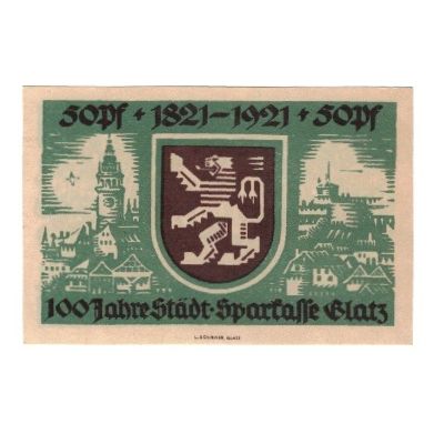 Banknote, Germany, Glatz Städtische Sparkasse, 50 Pfennig, Blason, 1921