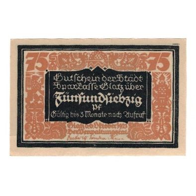 Banknote, Germany, Glatz Städtische Sparkasse, 75 Pfennig, personnage 1, 1921