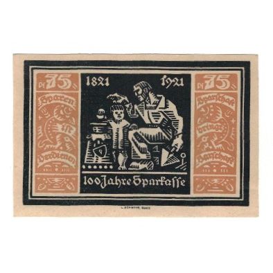 Banknote, Germany, Glatz Städtische Sparkasse, 75 Pfennig, personnage 1, 1921