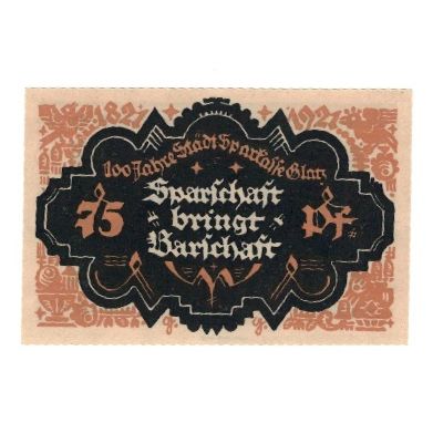 Banknote, Germany, Glatz Städtische Sparkasse, 75 Pfennig, personnage 2, 1921