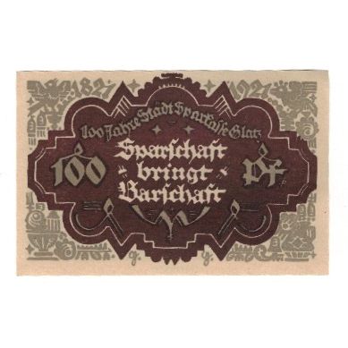 Banknote, Germany, Glatz Städtische Sparkasse, 100 Pfennig, personnage, 1921