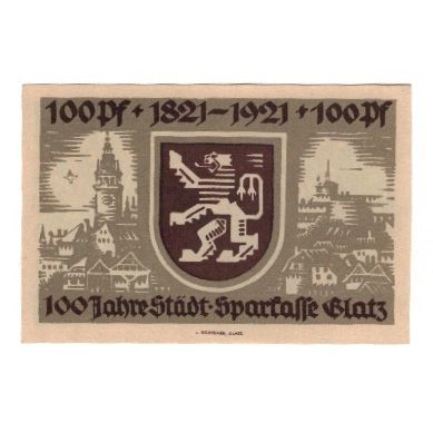 Banknote, Germany, Glatz Städtische Sparkasse, 100 Pfennig, Blason, 1921
