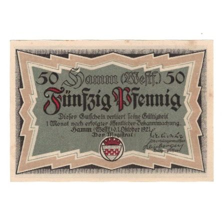 Geldschein, Deutschland, Hamm Stadt, 50 Pfennig, personnage 3, 1921, 1921-10-01