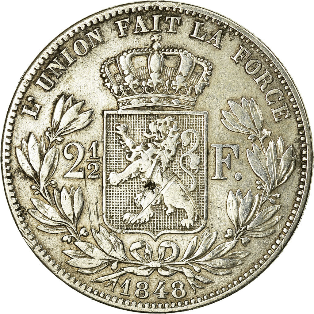 Coin, Belgium, Leopold I, 2-1/2 Francs, 1848, EF(40-45), Silver