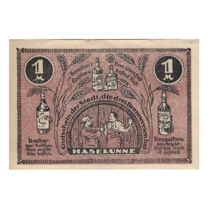 Nota, Alemanha, Haselünne Stadt, 1 Mark, valeur faciale, 1921, 1921-10-01