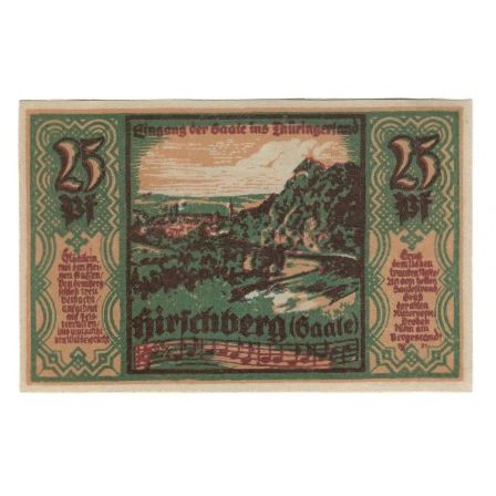 Banknote, Germany, Hirschberg a.d. Saale Stadt, 25 Pfennig, paysage, 1921