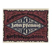 Banknote, Germany, Hirschberg a.d. Saale Stadt, 10 Pfennig, paysage, 1921