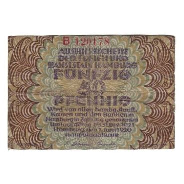 Banknote, Germany, Hamburg Hauptstaatskasse, 50 Pfennig, Lions, 1921