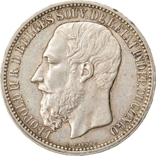CONGO FREE STATE, 5 Francs, 1894, KM #8.1, AU(50-53), Silver, 37, 24.97