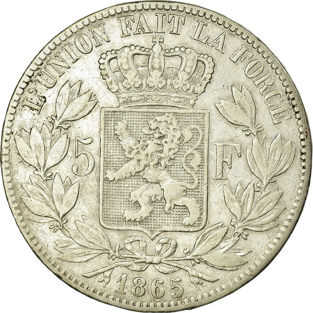 Coin, Belgium, Leopold II, 5 Francs, 5 Frank, 1865, EF(40-45), Silver