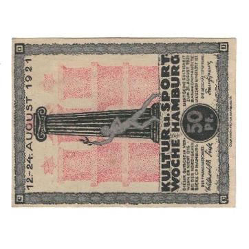 Banconote, Germania, Hamburg Kultur und Sportwoche, 50 Pfennig, navire, 1921