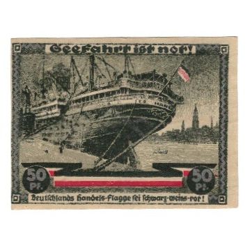 Banconote, Germania, Hamburg Kultur und Sportwoche, 50 Pfennig, navire, 1921