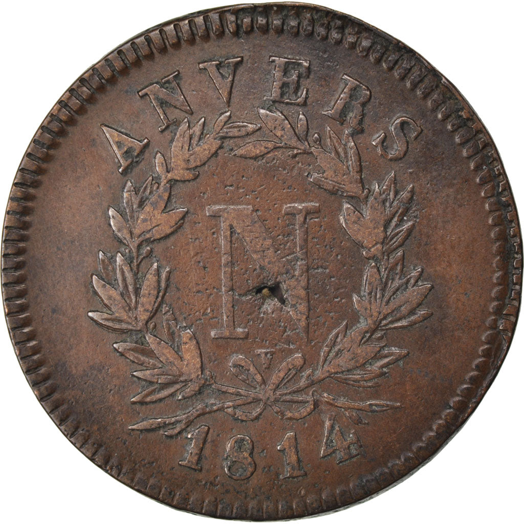 FRENCH STATES, 5 Centimes, 1814, Anvers, KM #2.2, VF(20-25), Bronze, Gadoury...