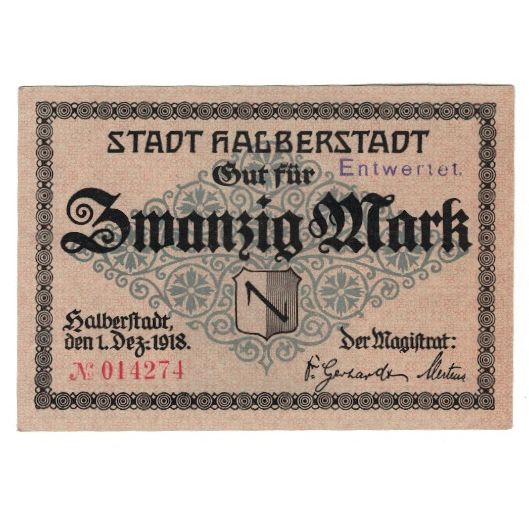 Banknote, Germany, Halberstadt Stadt, 20 Pfennig, Batiment, 1918, 1918-12-01