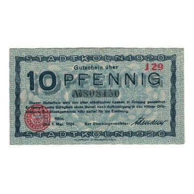 Banknote, Germany, Köln Stadt, 10 Pfennig, batiment 1, 1920, 1920-12-31
