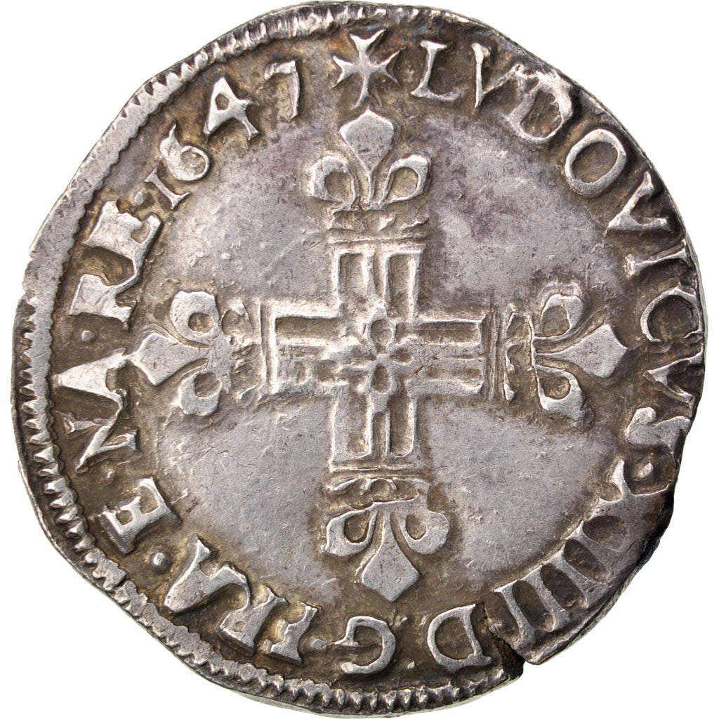 FRANCE, 1/4 Écu, frappé au marteau, 1/4 ECU, 1647, Bayonne, KM #142.10, EF(40-45