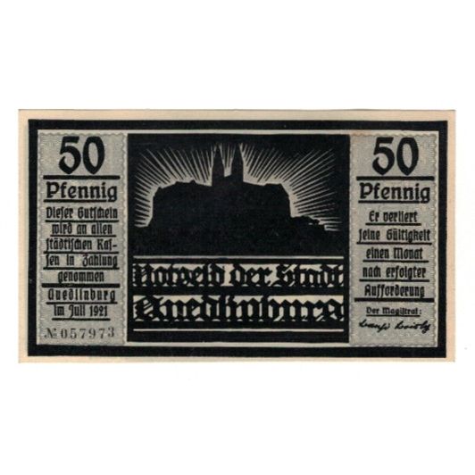 Billet, Allemagne, Quedlinburg Stadt, 50 Pfennig, personnage 5, 1921, SUP