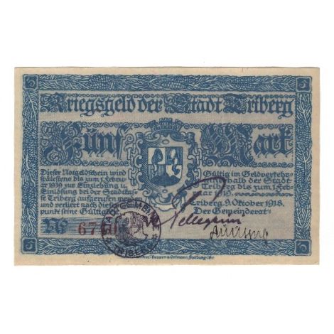 Banknot, Niemcy, Triberg Stadt, 5 Mark, Blason, 1919, 1919-02-01, AU(55-58)
