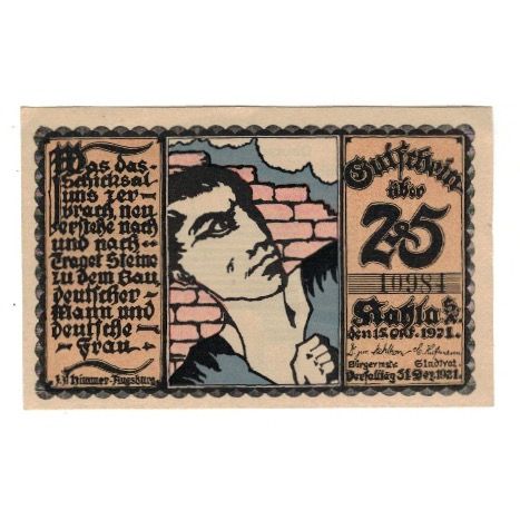 Banknote, Germany, Kahla Stadt, 25 Pfennig, graphique 1, 1921, 1921-12-31