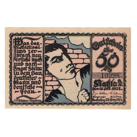 Banknote, Germany, Kahla Stadt, 50 Pfennig, Graphique 2, 1921, 1921-12-31