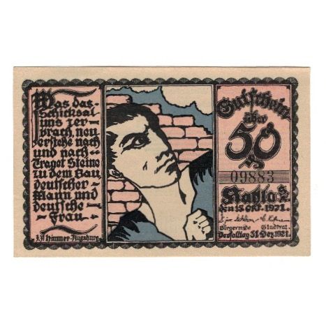 Banknote, Germany, Kahla Stadt, 50 Pfennig, Graphique 3, 1921, 1921-12-31