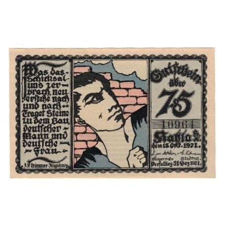 Banknote, Germany, Kahla Stadt, 75 Pfennig, graphique 1, 1921, 1921-12-31