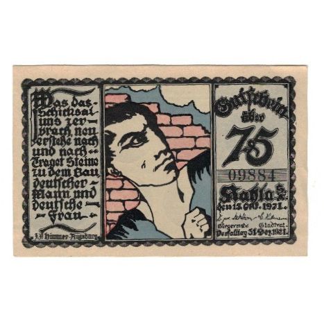 Banconote, Germania, Kahla Stadt, 75 Pfennig, Graphique 2, 1921, 1921-12-31