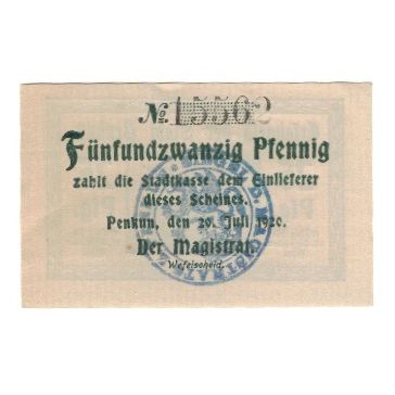 Banknote, Germany, Penkun Stadt, 25 Pfennig, Texte, 1921, 1921-12-31, AU(55-58)