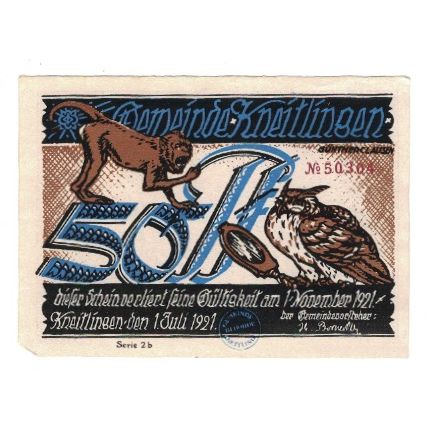 Banknote, Germany, Kneitlingen Gemeinde, 50 Pfennig, personnage 1, 1921